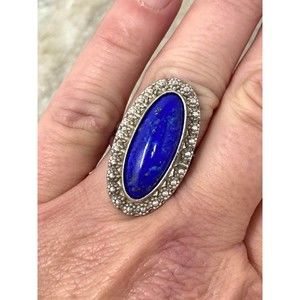 Vintage Sterling Silver Lapis Lazuli 9.4 gm Statement Ring Sz 6.5 Signed JM